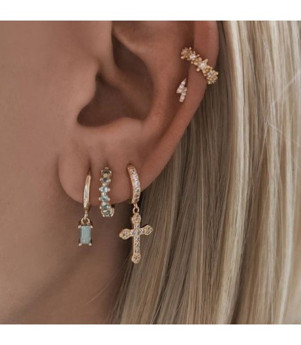 Pendiente Rectangle Opalo Verde Oro