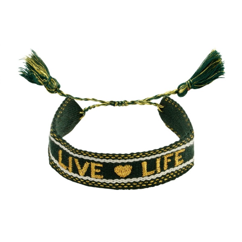 Cloth Live Life Green Bracelet