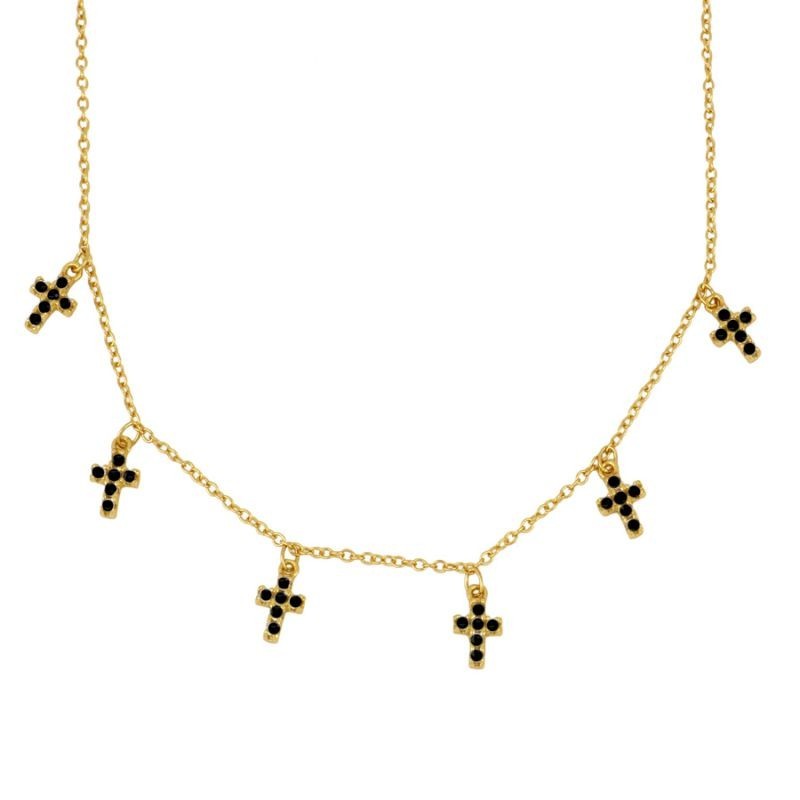 Crosses Black Zircons Gold Necklace