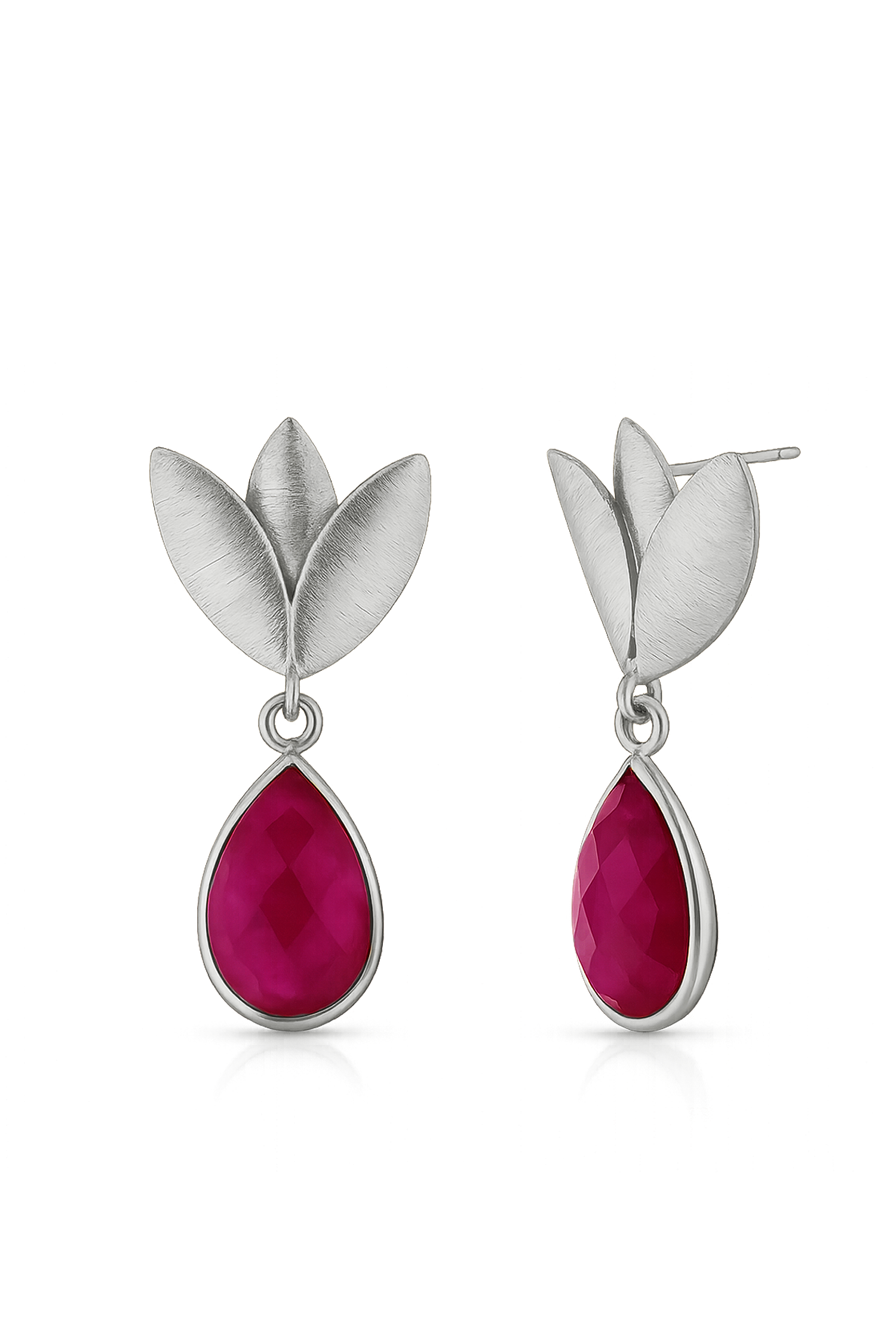 BOUCLES D'OREILLES PÉTALE CALCÉDOINE FUCHSIA ARGENT