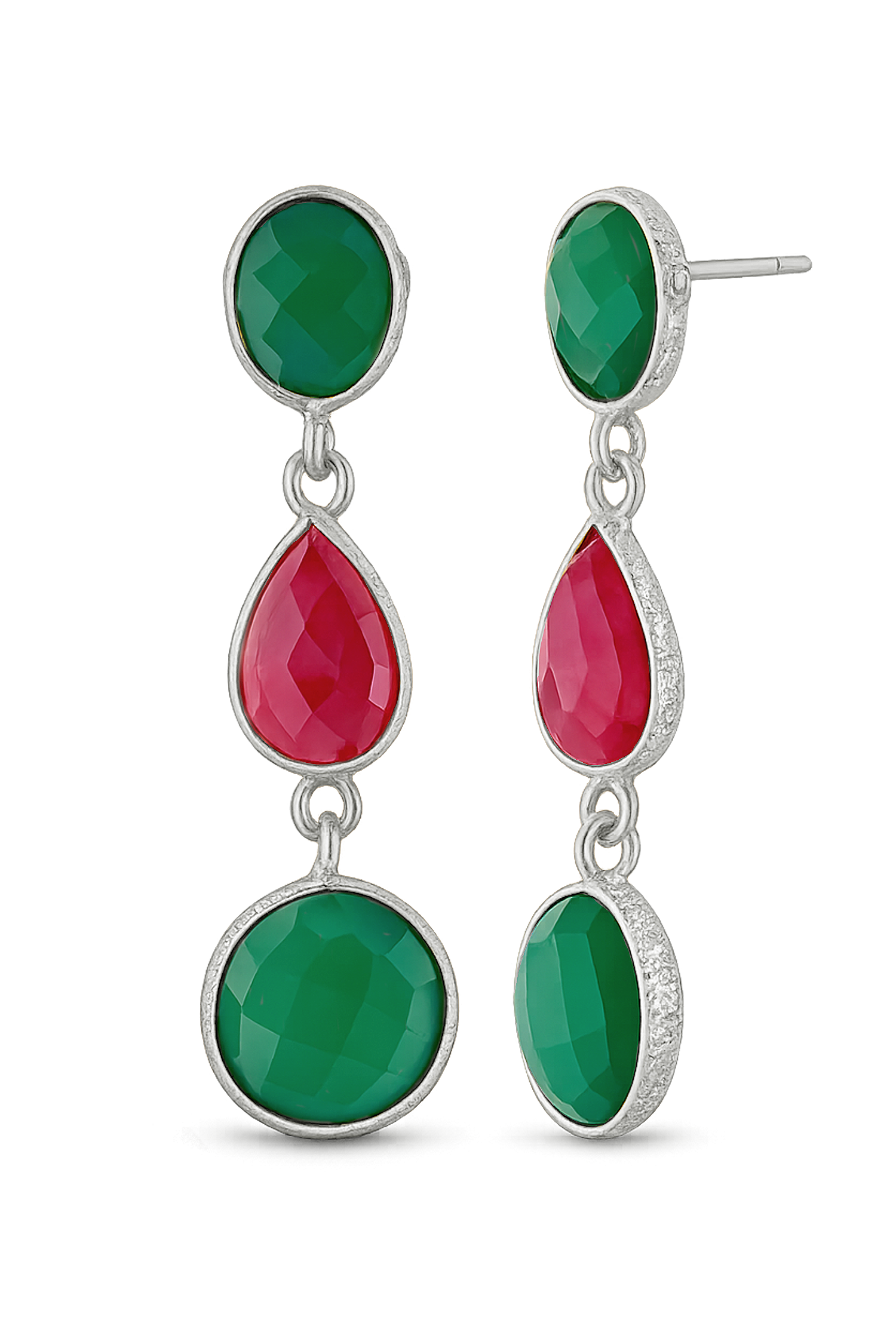 PENDIENTE SIRELLE ROJO Y VERDE PLATA